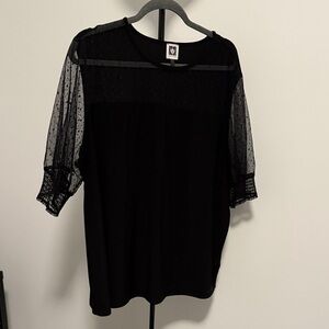 Anne Klein Black Blouse with Sheer Sleeves